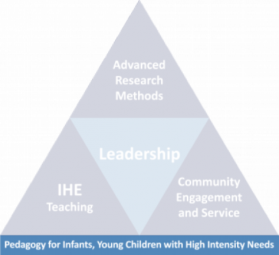 Competency Triangle Graphic with the Pedagogy for Infants, Young Children with High Intensity Needs Section Highlighted